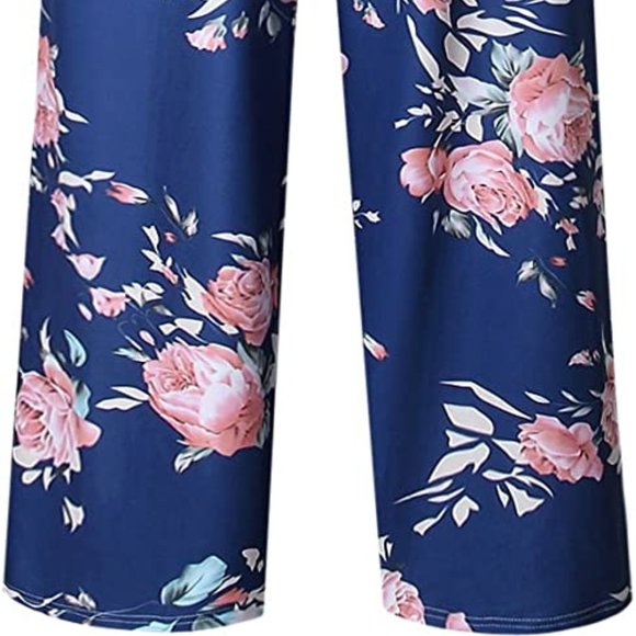 Blue and Pink Floral Jumpsuit with Pockets - Picture 4 of 4